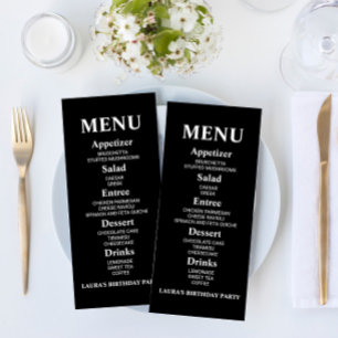 Minimalist Minimal Black Birthday Party Food Menu