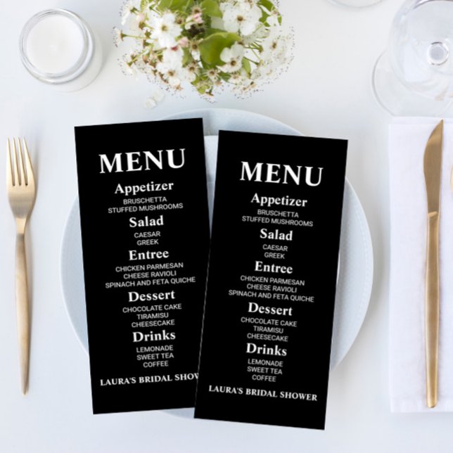 Minimalist Minimal Black Bridal Shower Food Menu (Creator Uploaded)