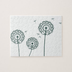 Minimalist Mint and White Spring Dandelion Flower  Jigsaw Puzzle