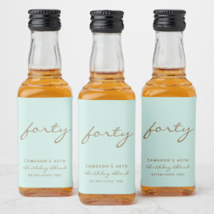 Minimalist Mint & Gold Age Birthday Liquor Bottle Label