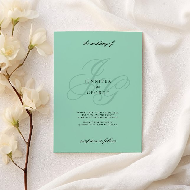 Minimalist mint green monogram initials wedding  invitation (Minimalist mint green monogram initials wedding)