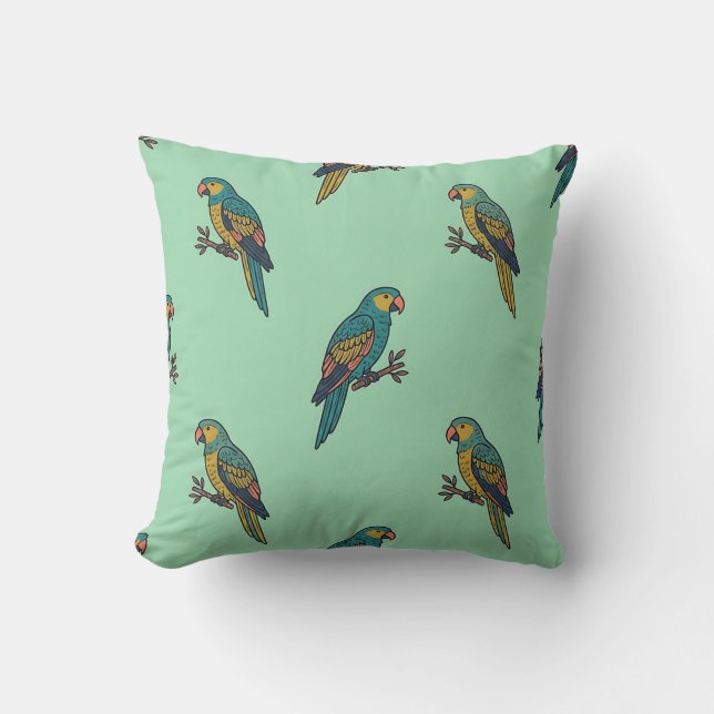 Minimalist Mint Green Parrot Pillow (Front)