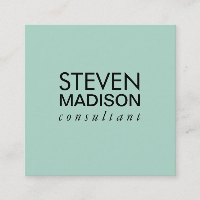 Minimalist Mint Green Square Business Card (Front)