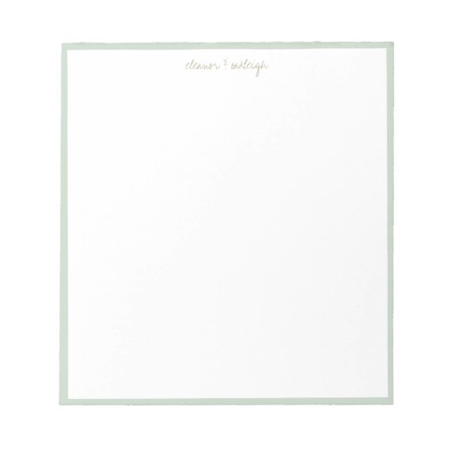 Minimalist Mint Sage Border Custom Script Name  Notepad (Front)