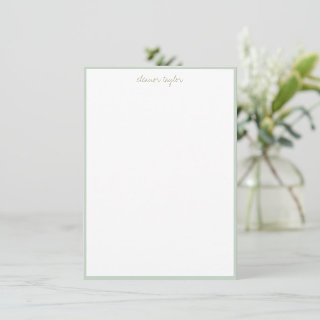 Minimalist Mint Sage Personalised Script Name  Card (Standing Front)