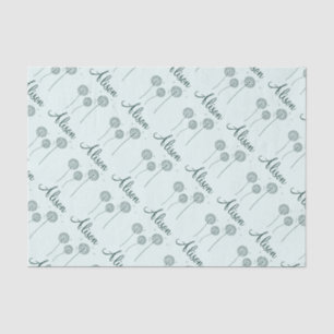 Minimalist Mint White Dandelion Name Cute Floral  Tissue Paper