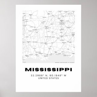 Minimalist Mississippi Map Art - Black and White  Poster