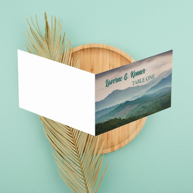 Minimalist Mist Mountain Wedding place card. (Creator Uploaded)