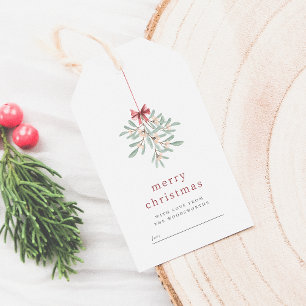 Minimalist Mistletoe Merry Christmas & Family Name Gift Tags