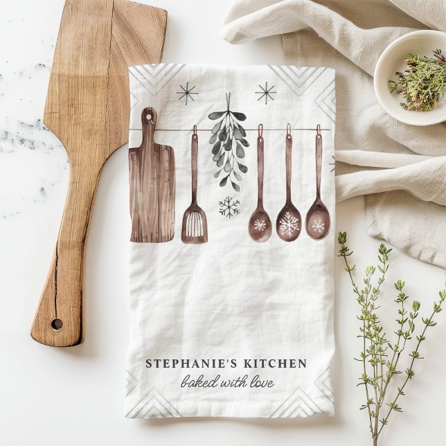 Minimalist Mistletoe Personalised Christmas Tea Towel (Creator Uploaded)