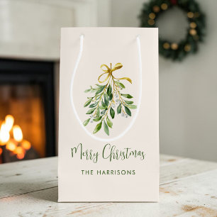 Minimalist Mistletoe Watercolor Christmas Holiday Small Gift Bag