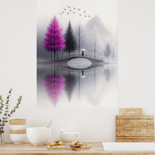 Minimalist Misty Bridge Poster