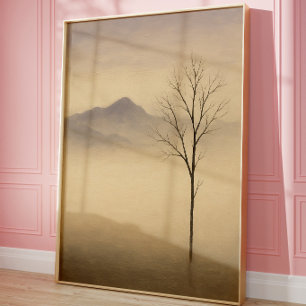 Minimalist Misty Tree Landscape Wall Art Print