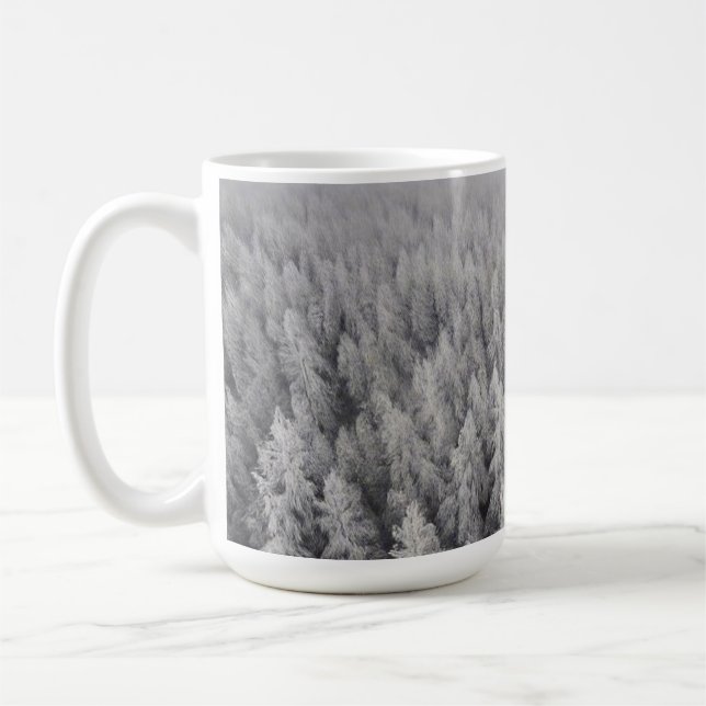 Minimalist Misty Winter Forest Coffee Latte Mug (Left)
