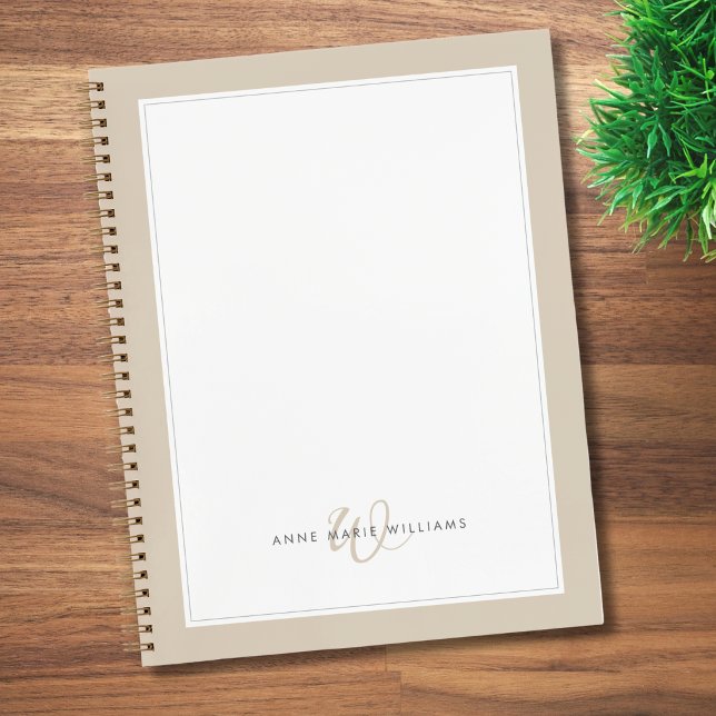 Minimalist Mocha Brown Border Monogram  Notebook (Creator Uploaded)