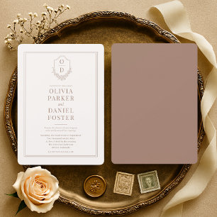 Minimalist Mocha Brown Crest Wedding Invitation