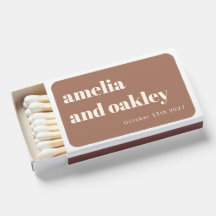 Minimalist Mocha Brown Retro Custom Wedding Names
