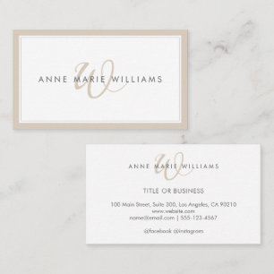 Minimalist Mocha Brown Script Two Border Monogram Business Card