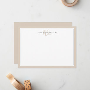 Minimalist Mocha Brown Two Border Monogram Card
