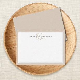 Minimalist Mocha Brown Two Border Monogram  Card