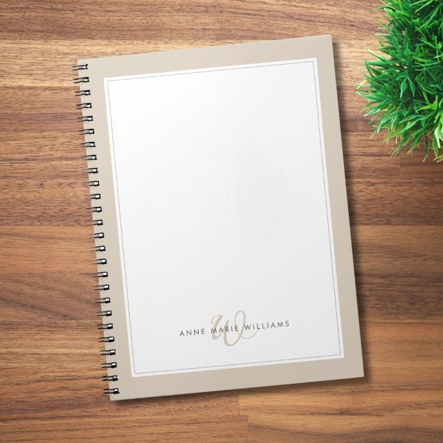 Minimalist Mocha Brown Two Border Monogram  Notebook (Creator Uploaded)