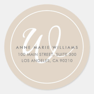 Minimalist Mocha Brown White Border Monogram Classic Round Sticker