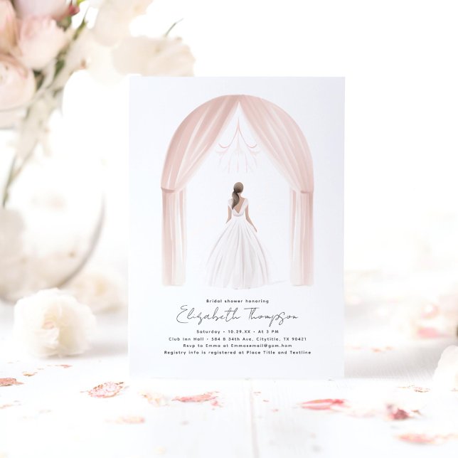 Minimalist Moder Romantic Bridal Shower Invitation (Bride and Her Dress Bridal Shower Invitations)