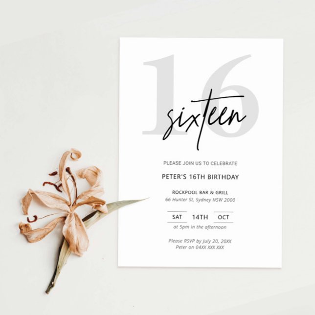 Minimalist Modern 16th Birthday Party Invitation (Creator Uploaded)