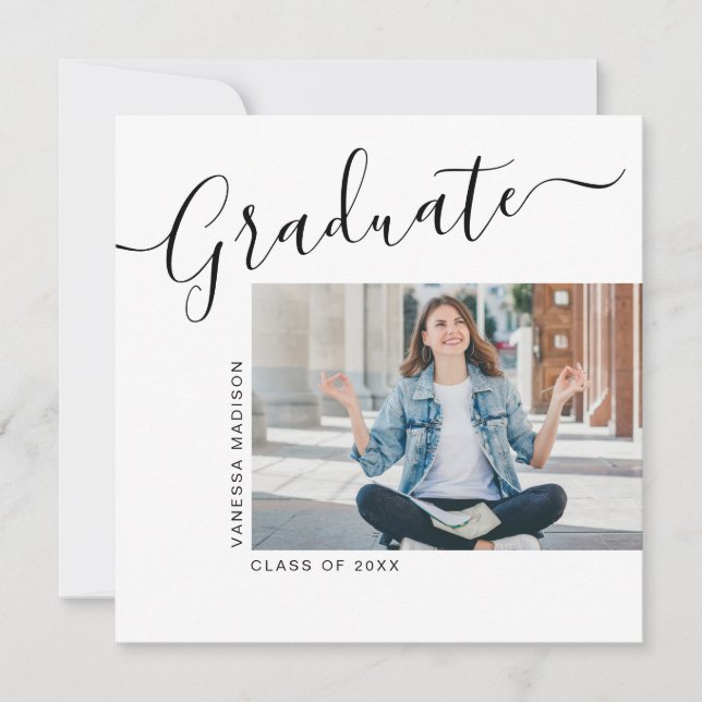 Minimalist Modern 1 Photo Square Graduation Announcement (Front)