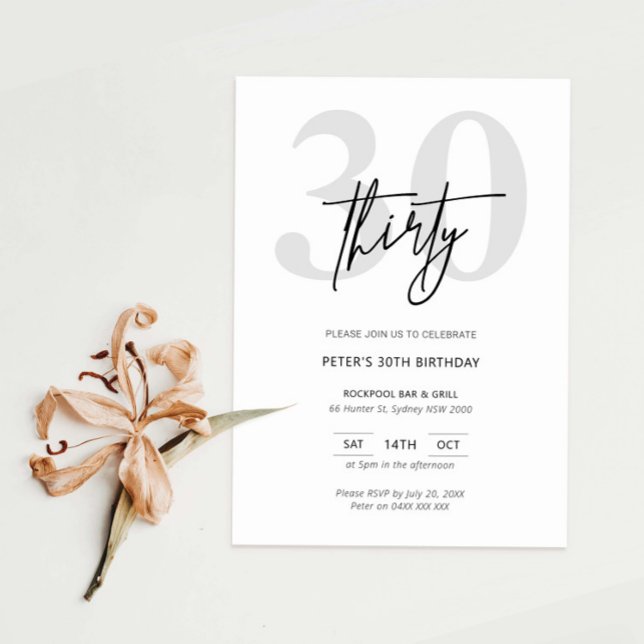 Minimalist Modern 30th Birthday Party Invitation (Creator Uploaded)