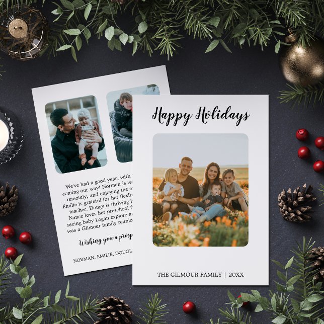 Minimalist Modern 3 Photo Happy Holidays News Holiday Card (Creator Uploaded)