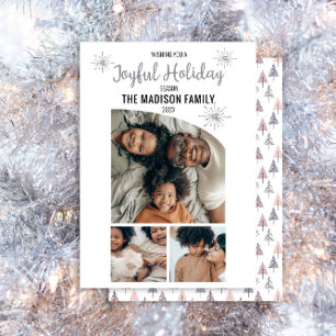 Minimalist Modern 3 Photo Joyful Holiday Season Card