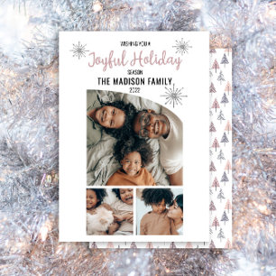Minimalist Modern 3 Photo Joyful Holiday Season Card