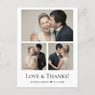Minimalist Modern 3 photos Wedding thank you Postcard