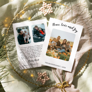 Minimalist Modern 3Photo Peace Love Joy Newsletter Holiday Card