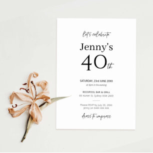 Minimalist Modern 40th Birthday Party Invitation