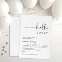Minimalist Modern 40th Birthday Party Invitation
