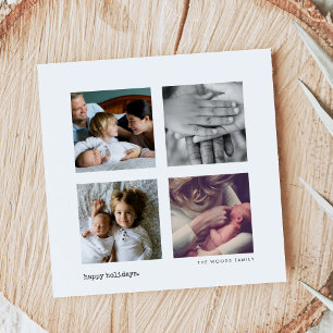 Minimalist Modern 4 Photo Collage Christmas Holiday Card