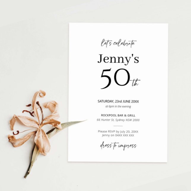 Minimalist Modern 50th Birthday Party Invitation (Creator Uploaded)