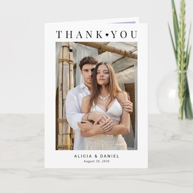 Minimalist modern 5 photo wedding  thank you card (Front)