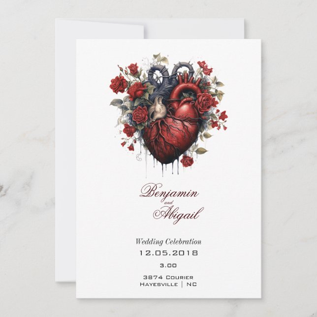 Minimalist Modern Anatomy Gothic Heart Floral Invi Invitation (Front)
