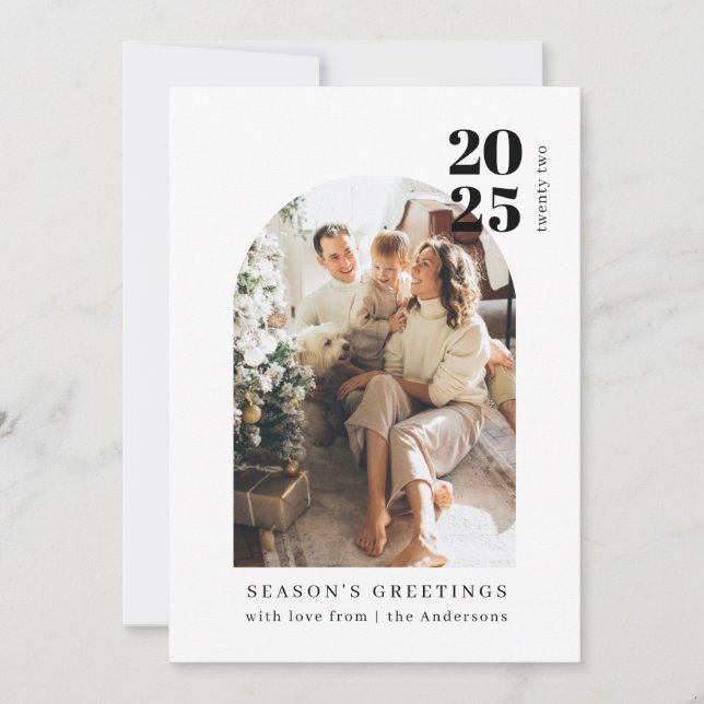 Minimalist Modern Arch Family Photo Christmas Holiday Card (Front)