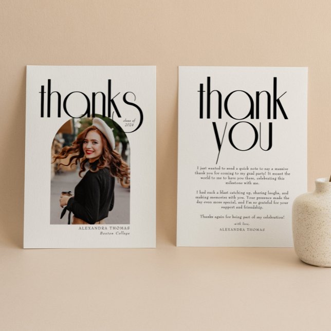 Minimalist & Modern Arch Photo Graduation Thank You Card (Creator Uploaded)