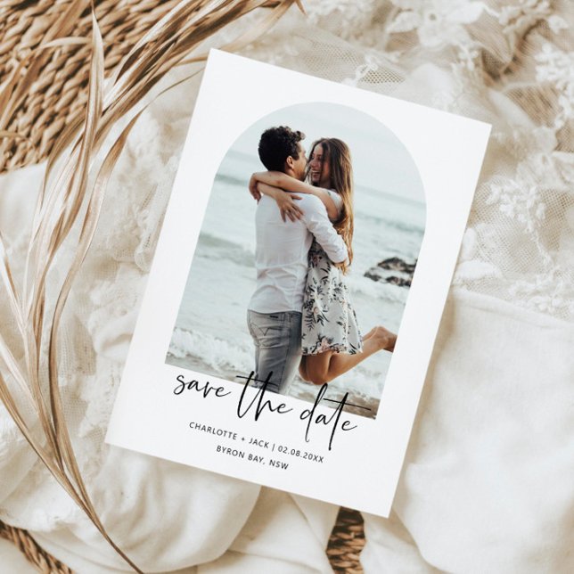 Minimalist modern arch photo Save the Date Invitation (Creator Uploaded)
