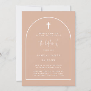 Minimalist Modern Arch Script Baptism Blush Pink Invitation