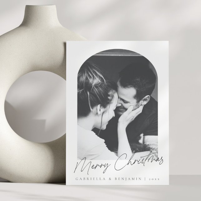 Minimalist Modern Arch Two Photo Christmas Letter Holiday Card (Creator Uploaded)