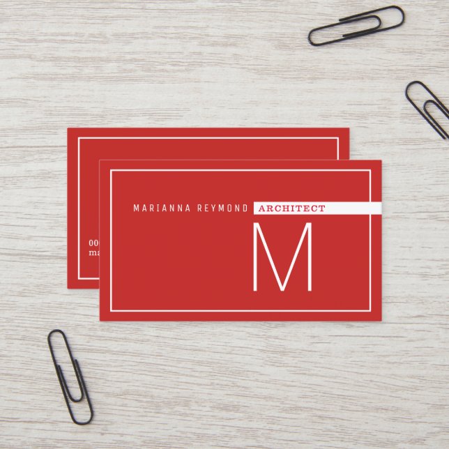 Minimalist Modern, architect red Business Card (Front/Back In Situ)