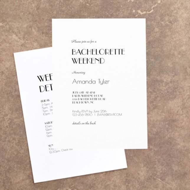 Minimalist Modern Art Deco Bachelorette Weekend Invitation (Creator Uploaded)