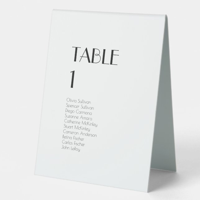 Minimalist Modern Art Deco guests table tent sign (Front)