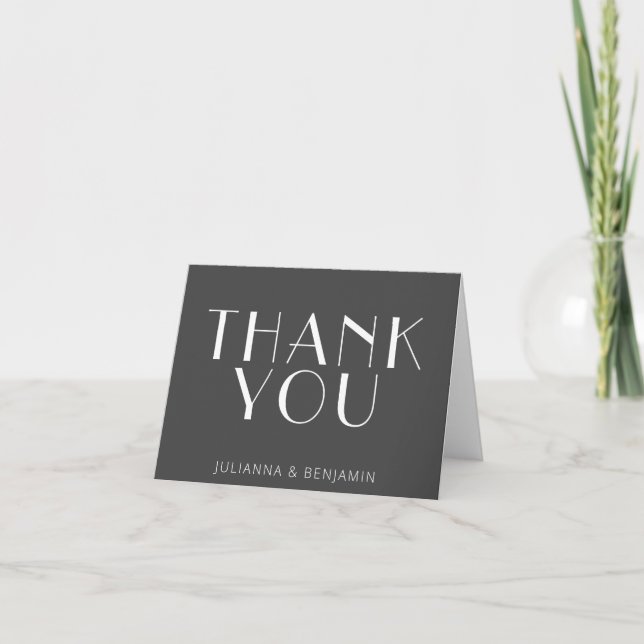 Minimalist Modern Art Deco Personalised Black Thank You Card (Front)